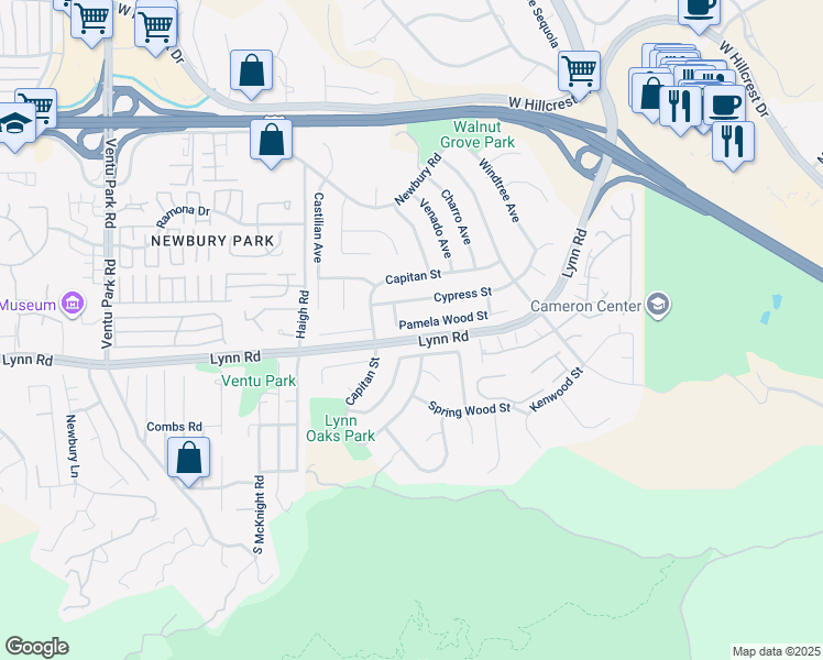 map of restaurants, bars, coffee shops, grocery stores, and more near 816 Pamela Wood Street in Thousand Oaks