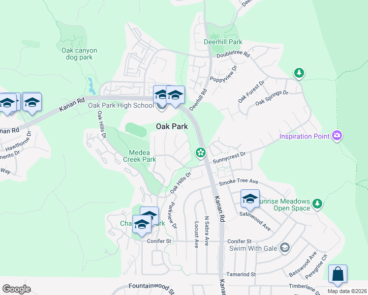 map of restaurants, bars, coffee shops, grocery stores, and more near 382 Rockedge Drive in Oak Park