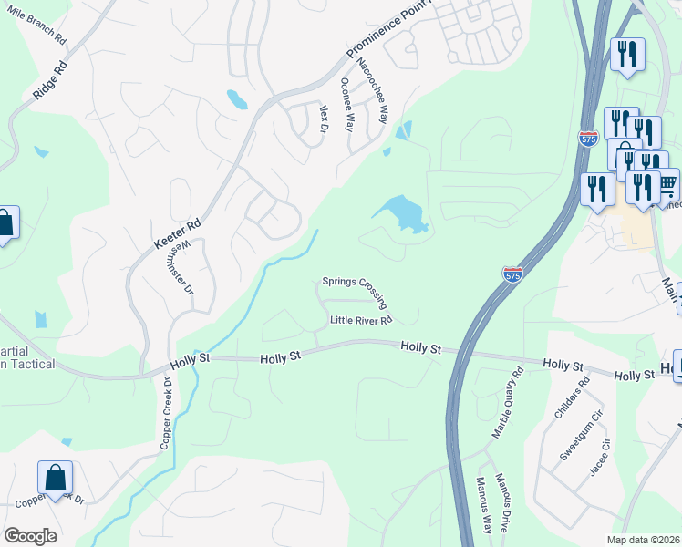 map of restaurants, bars, coffee shops, grocery stores, and more near 305 Springs Crossing in Canton