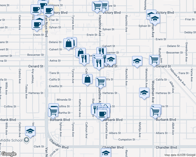 map of restaurants, bars, coffee shops, grocery stores, and more near in Los Angeles