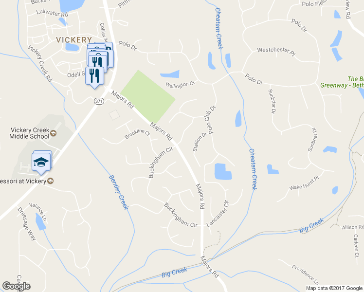 map of restaurants, bars, coffee shops, grocery stores, and more near 6365 Buckingham Place in Cumming