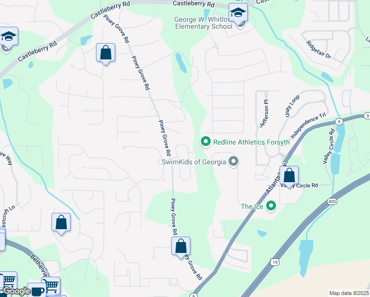 map of restaurants, bars, coffee shops, grocery stores, and more near 5221 Sherwood Way in Cumming