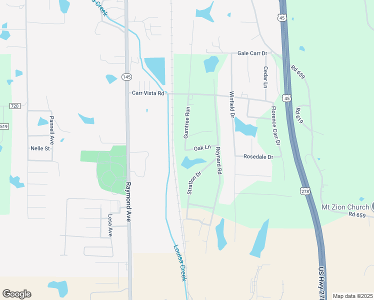 map of restaurants, bars, coffee shops, grocery stores, and more near 101 Oak Lane in Tupelo
