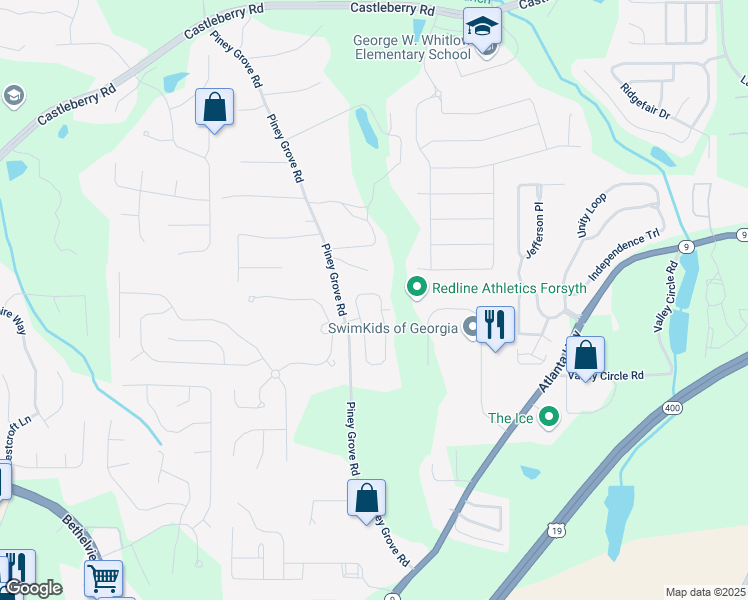 map of restaurants, bars, coffee shops, grocery stores, and more near 5221 Sherwood Way in Cumming