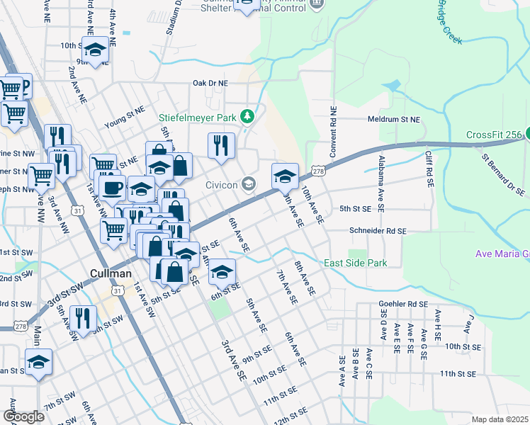 map of restaurants, bars, coffee shops, grocery stores, and more near 400 8th Avenue Southeast in Cullman