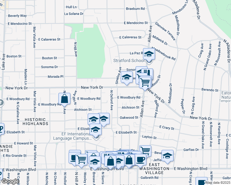 map of restaurants, bars, coffee shops, grocery stores, and more near 1853 Sinaloa Avenue in Pasadena
