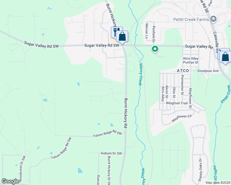 map of restaurants, bars, coffee shops, grocery stores, and more near 922 Burnt Hickory Road in Cartersville