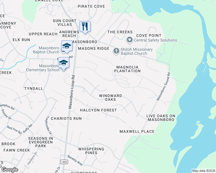map of restaurants, bars, coffee shops, grocery stores, and more near 6809 Hardscrabble Court in Wilmington