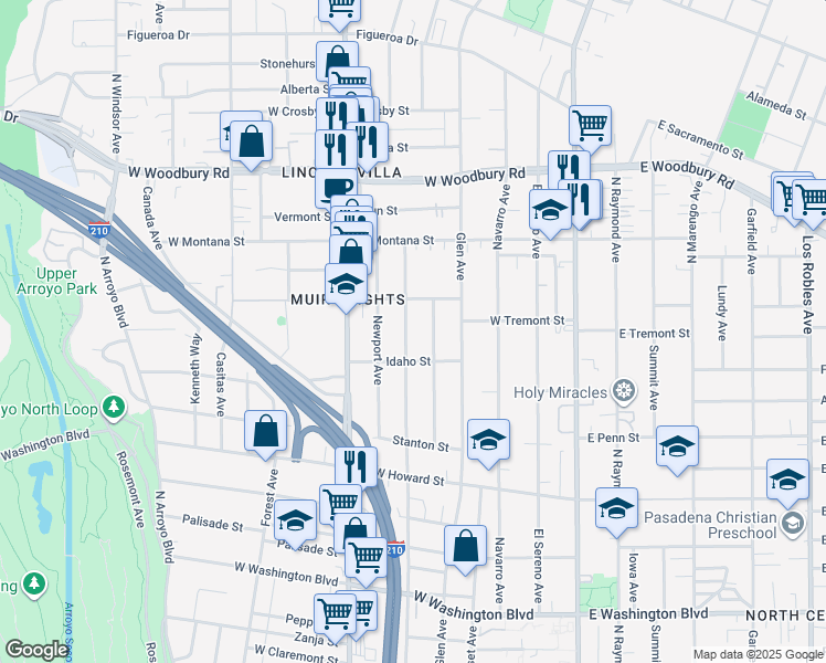 map of restaurants, bars, coffee shops, grocery stores, and more near 1874 Mentone Avenue in Pasadena