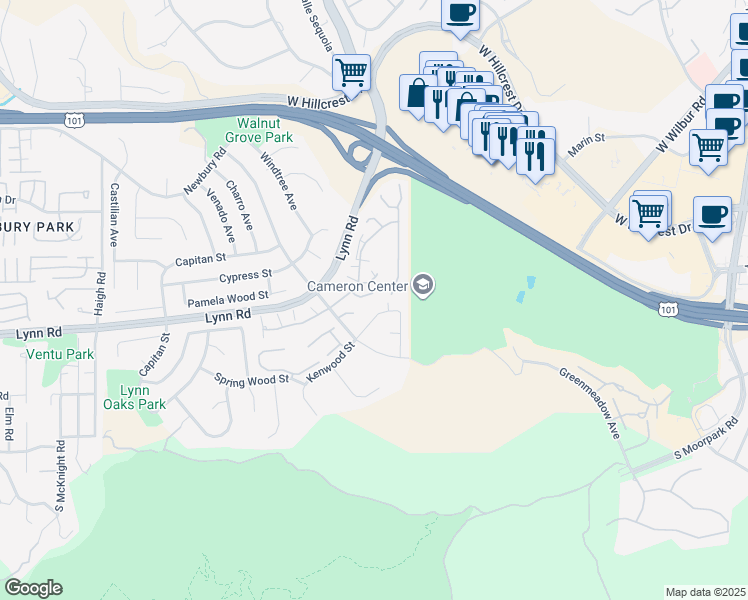 map of restaurants, bars, coffee shops, grocery stores, and more near 612 Indian Wells Lane in Thousand Oaks