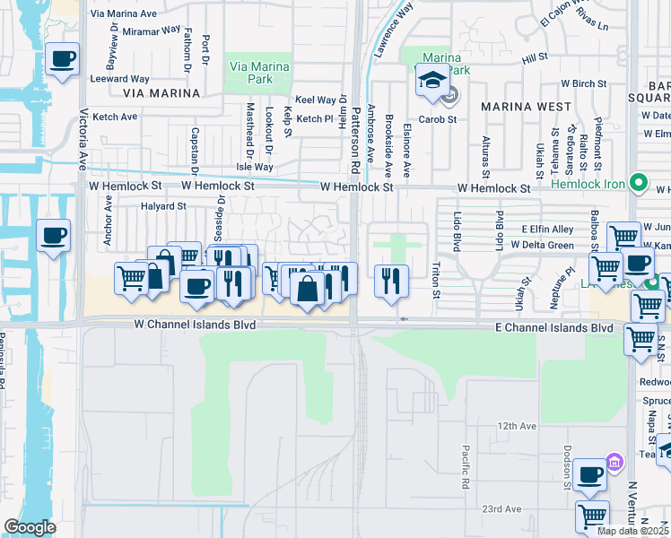 map of restaurants, bars, coffee shops, grocery stores, and more near 426 Reed Way in Port Hueneme