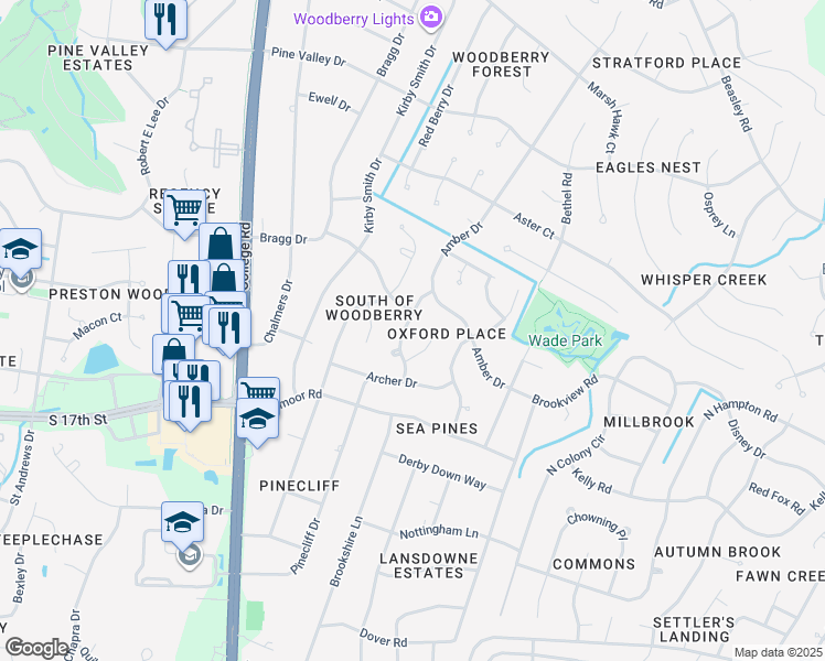 map of restaurants, bars, coffee shops, grocery stores, and more near 3213 McKinnon Drive in Wilmington
