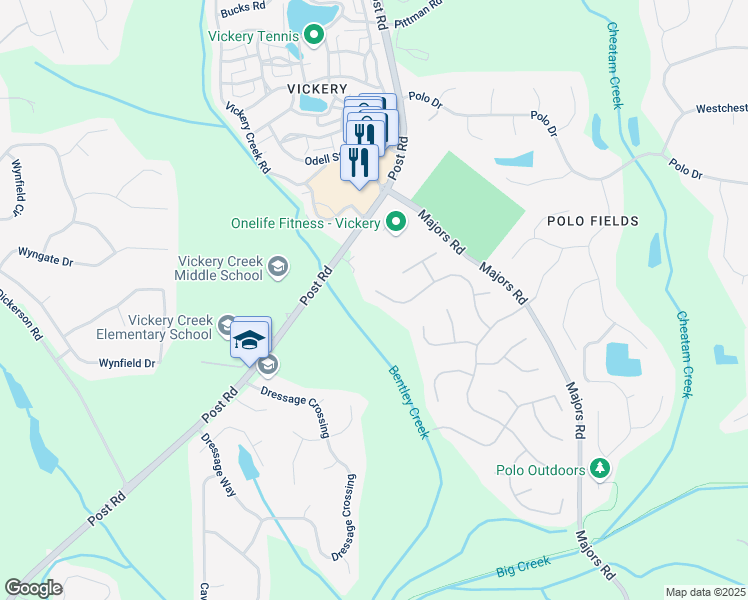 map of restaurants, bars, coffee shops, grocery stores, and more near 6705 Brookline Court in Cumming