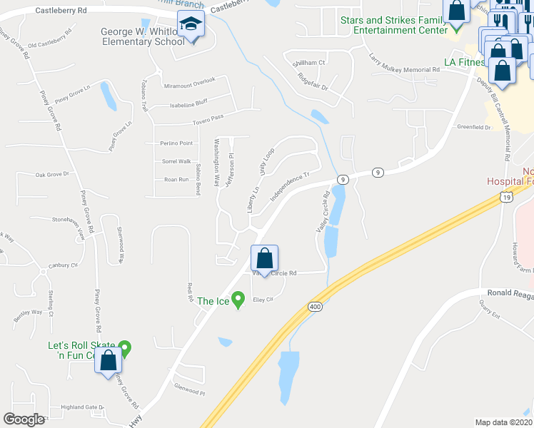 map of restaurants, bars, coffee shops, grocery stores, and more near 1241 Highway 9 in Cumming