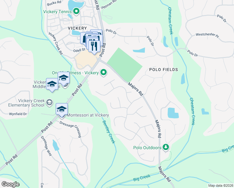 map of restaurants, bars, coffee shops, grocery stores, and more near 6570 Britannia Place in Cumming