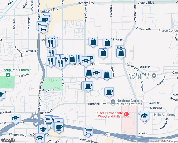 map of restaurants, bars, coffee shops, grocery stores, and more near in Los Angeles