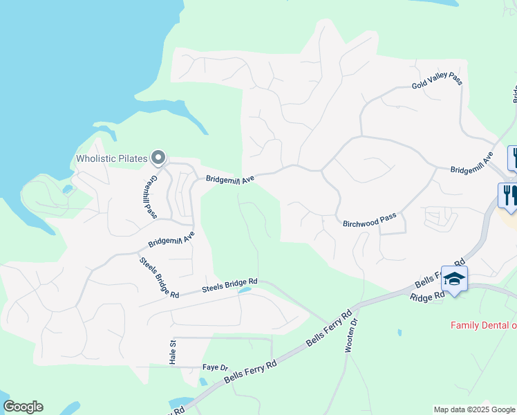 map of restaurants, bars, coffee shops, grocery stores, and more near 319 William Gossett Drive in Canton