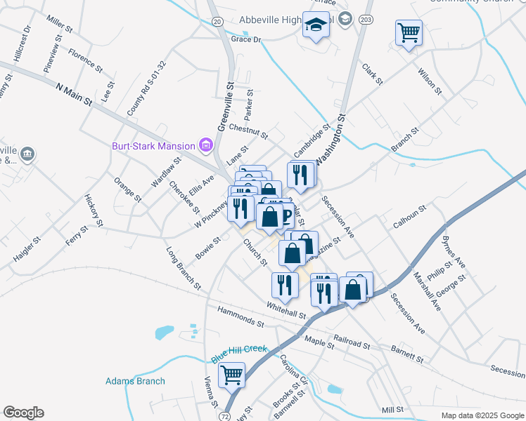 map of restaurants, bars, coffee shops, grocery stores, and more near in Abbeville
