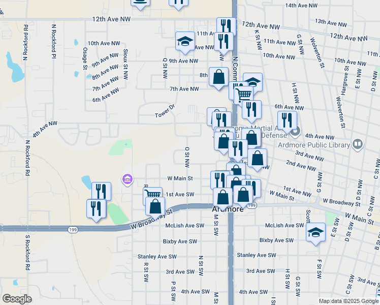map of restaurants, bars, coffee shops, grocery stores, and more near 124 O Street Northwest in Ardmore