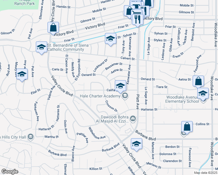 map of restaurants, bars, coffee shops, grocery stores, and more near 5907 Adler Avenue in Los Angeles