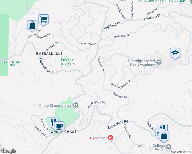 map of restaurants, bars, coffee shops, grocery stores, and more near 3617 Saint Elizabeth Road in Glendale