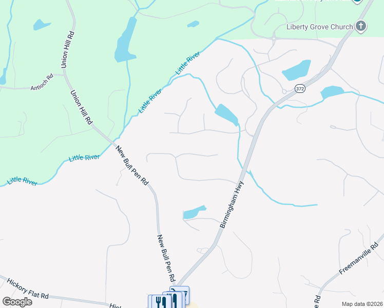map of restaurants, bars, coffee shops, grocery stores, and more near 16230 Birmingham Highway in Alpharetta