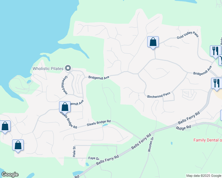map of restaurants, bars, coffee shops, grocery stores, and more near 319 William Gossett Drive in Canton