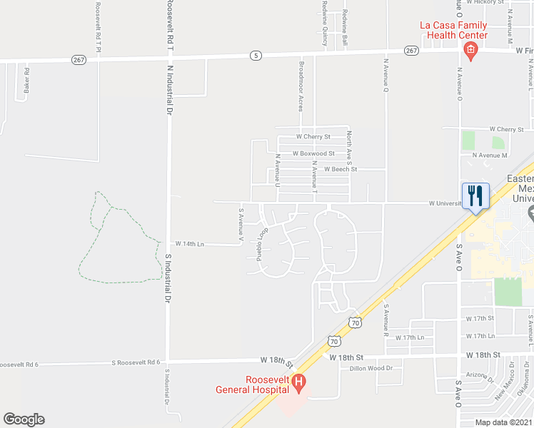 map of restaurants, bars, coffee shops, grocery stores, and more near 1398 San Felipe Court in Portales