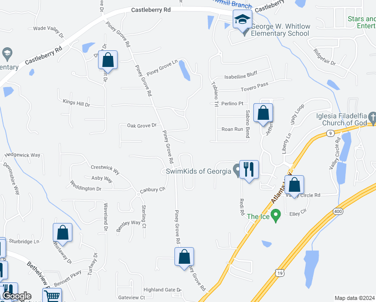 map of restaurants, bars, coffee shops, grocery stores, and more near 5220 Sherwood Way in Cumming