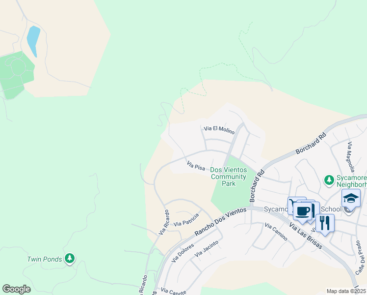 map of restaurants, bars, coffee shops, grocery stores, and more near 5309 Via Pisa in Thousand Oaks