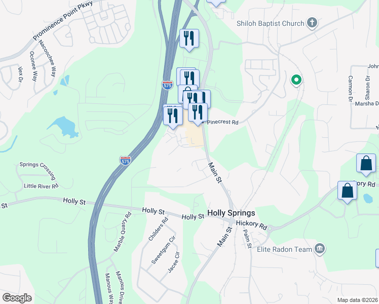 map of restaurants, bars, coffee shops, grocery stores, and more near 111 Mountain Brook Drive in Canton