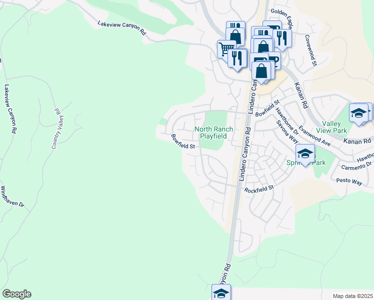 map of restaurants, bars, coffee shops, grocery stores, and more near 5565 Eagle Point Circle in Westlake Village