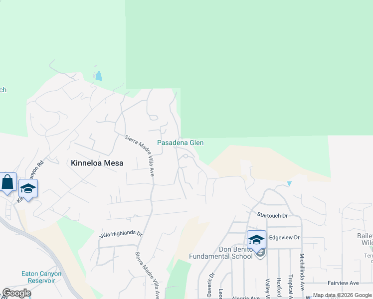 map of restaurants, bars, coffee shops, grocery stores, and more near Shaw Ranch Road in Pasadena