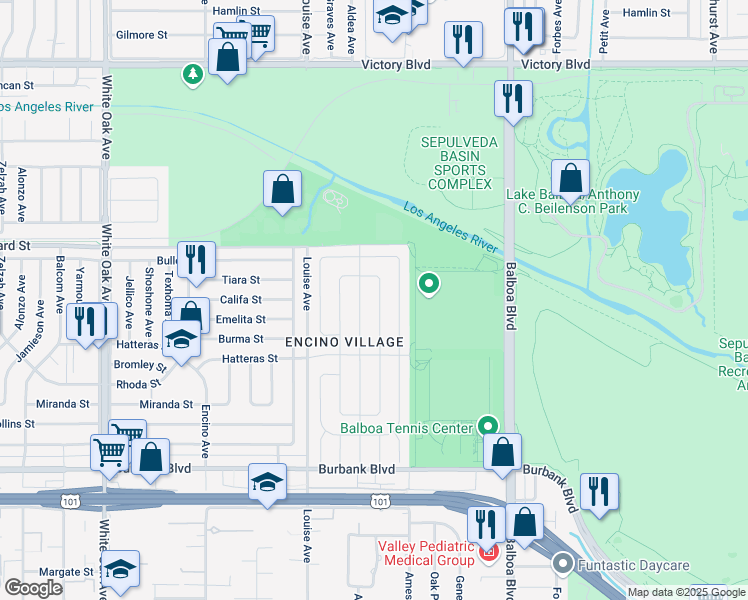 map of restaurants, bars, coffee shops, grocery stores, and more near 5944 Aldea Avenue in Los Angeles