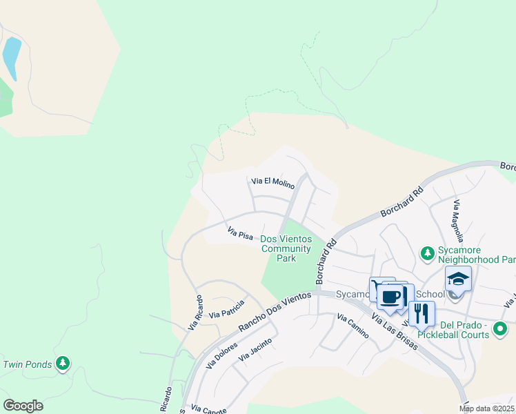 map of restaurants, bars, coffee shops, grocery stores, and more near 53 Via Ricardo in Thousand Oaks
