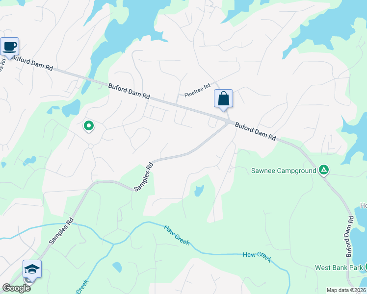 map of restaurants, bars, coffee shops, grocery stores, and more near 2960 Canon Court in Cumming