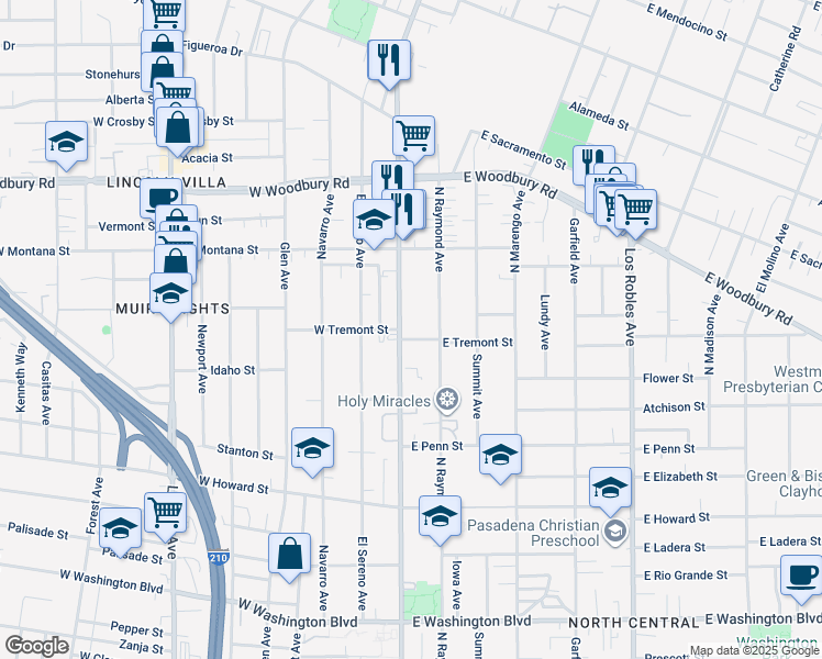 map of restaurants, bars, coffee shops, grocery stores, and more near 1920 North Fair Oaks Avenue in Pasadena