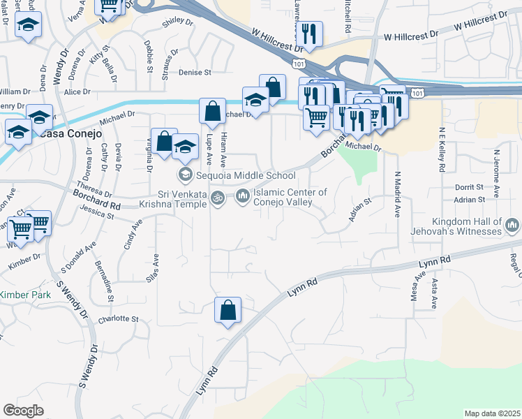 map of restaurants, bars, coffee shops, grocery stores, and more near 39 Herringbone Court in Thousand Oaks