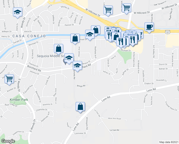 map of restaurants, bars, coffee shops, grocery stores, and more near 39 Herringbone Court in Thousand Oaks