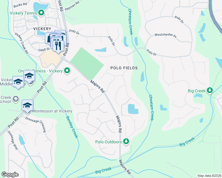map of restaurants, bars, coffee shops, grocery stores, and more near 6345 Buckingham Place in Cumming