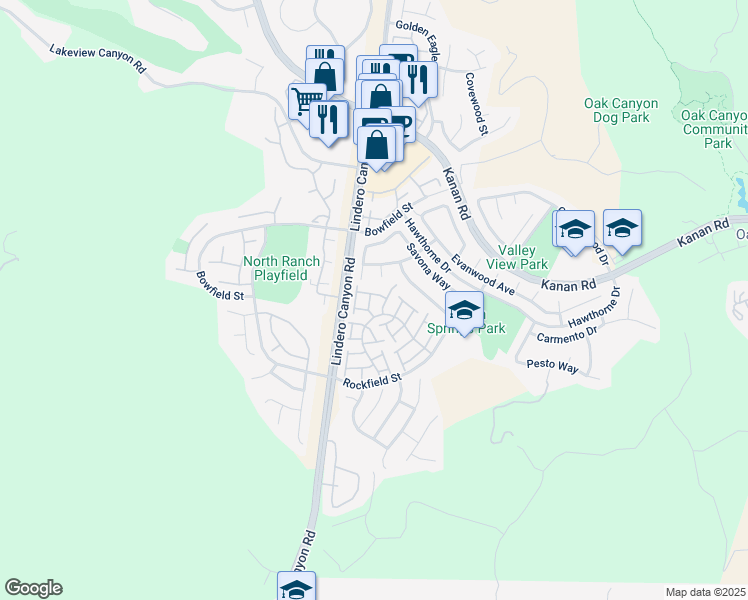 map of restaurants, bars, coffee shops, grocery stores, and more near 495 Novara Way in Oak Park