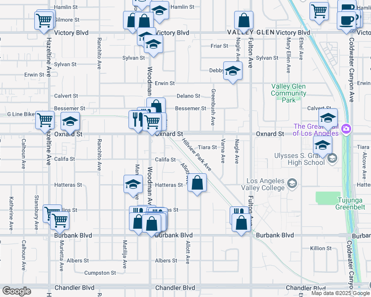 map of restaurants, bars, coffee shops, grocery stores, and more near 5953 Hillview Park Avenue in Los Angeles