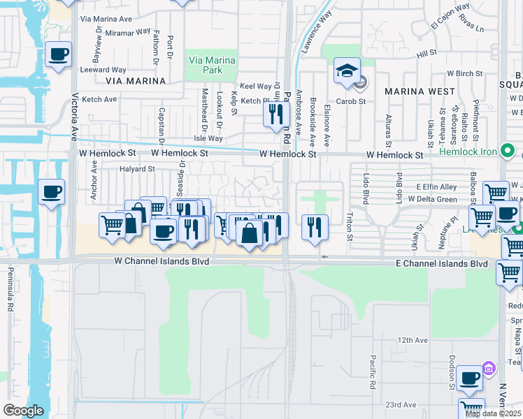 map of restaurants, bars, coffee shops, grocery stores, and more near 437 Reed Way in Port Hueneme