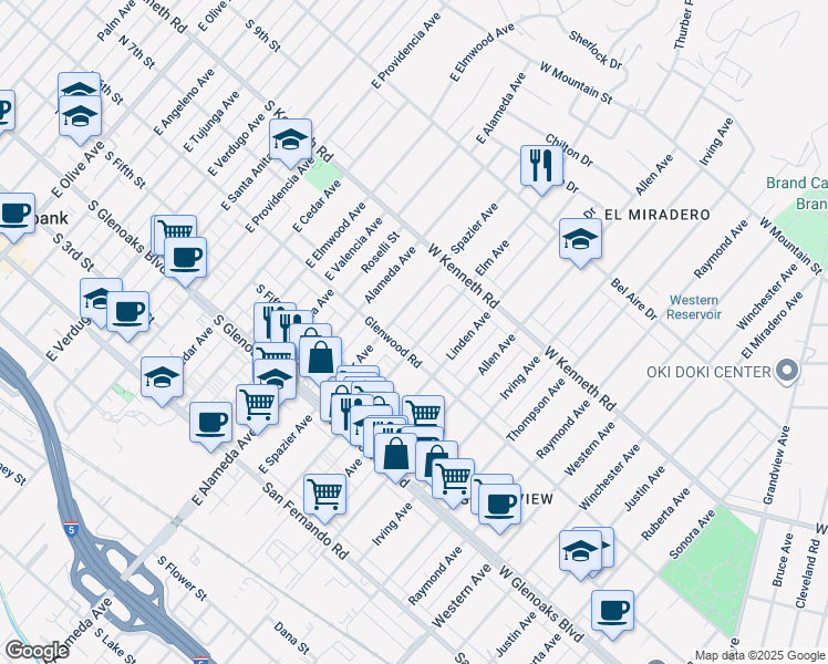 map of restaurants, bars, coffee shops, grocery stores, and more near 1226 Spazier Avenue in Glendale