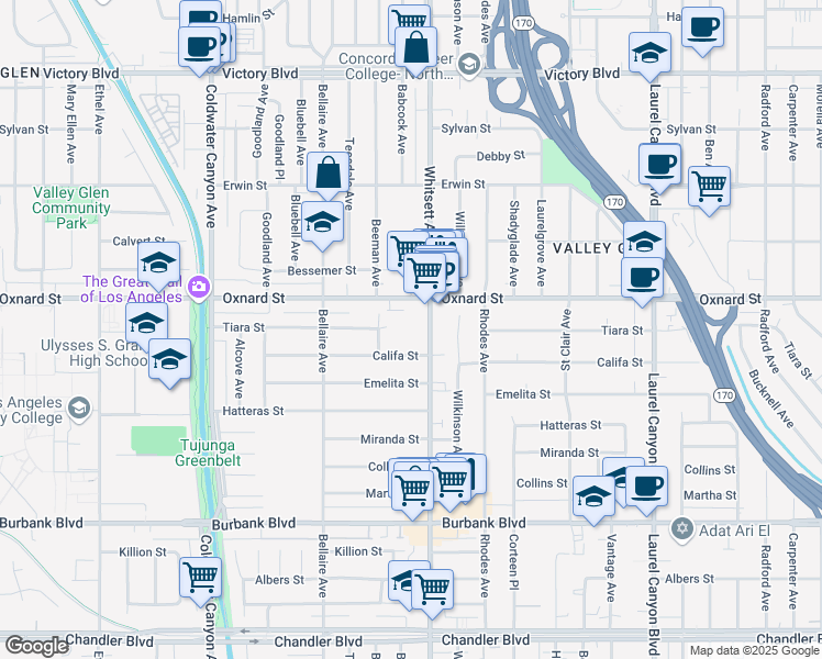 map of restaurants, bars, coffee shops, grocery stores, and more near in Los Angeles