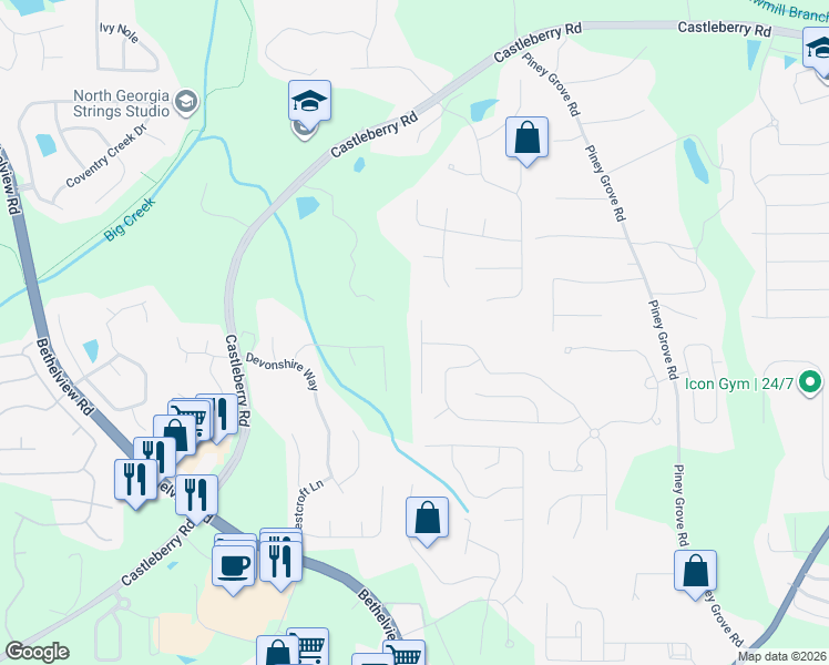 map of restaurants, bars, coffee shops, grocery stores, and more near 6125 Overleaf Terrace in Cumming