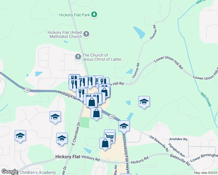map of restaurants, bars, coffee shops, grocery stores, and more near 350 Lower Union Hill Road in Canton