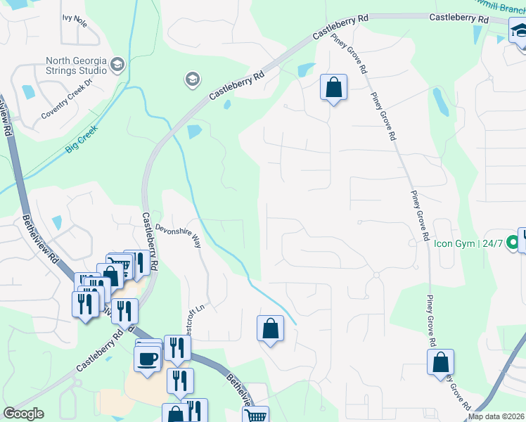 map of restaurants, bars, coffee shops, grocery stores, and more near 6125 Overleaf Terrace in Cumming