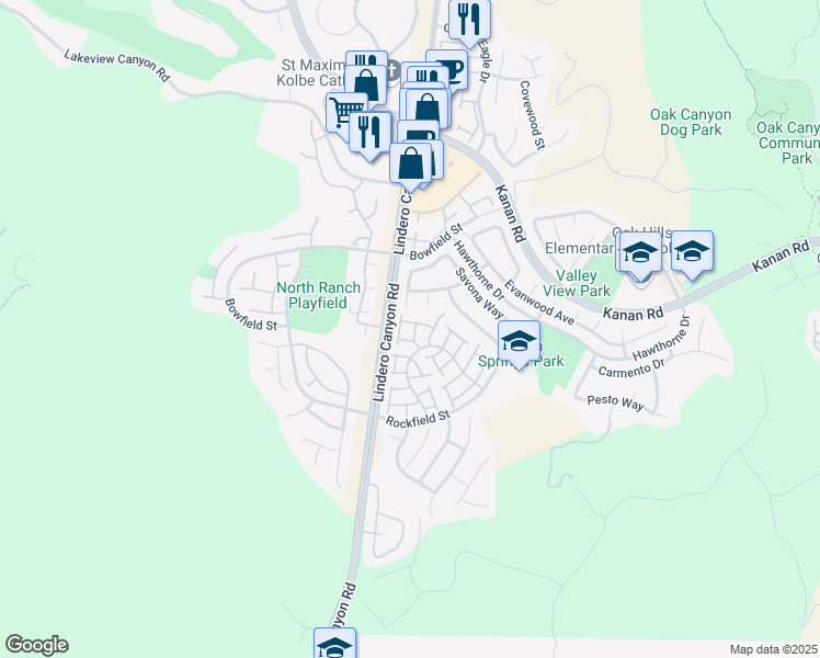 map of restaurants, bars, coffee shops, grocery stores, and more near 467 Pavarotti Drive in Oak Park