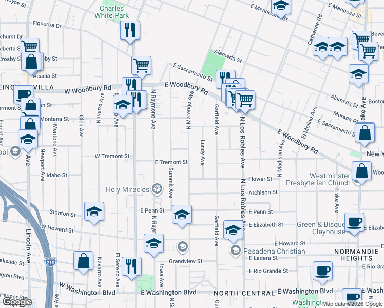 map of restaurants, bars, coffee shops, grocery stores, and more near 1892 Marengo Avenue in Pasadena